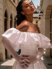 Ruffle Sleeves Wedding Dresses 2026 A Line Strapless Bridal Gown