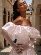 Ruffle Sleeves Wedding Dresses 2026 A Line Strapless Bridal Gown