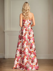 A-Line Off the Shoulder Satin Red Floral Mother of the Bride Dress