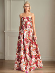 A-Line Off the Shoulder Satin Red Floral Mother of the Bride Dress