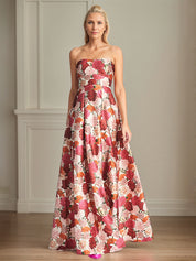 A-Line Off the Shoulder Satin Red Floral Mother of the Bride Dress