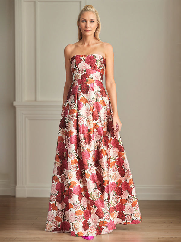 A-Line Off the Shoulder Satin Red Floral Mother of the Bride Dress