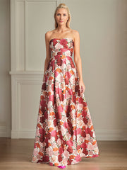 A-Line Off the Shoulder Satin Red Floral Mother of the Bride Dress