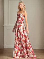 A-Line Off the Shoulder Satin Red Floral Mother of the Bride Dress