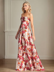 A-Line Off the Shoulder Satin Red Floral Mother of the Bride Dress