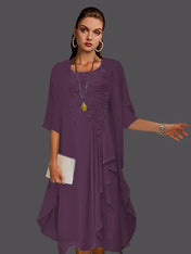 Two Piece A-Line Chiffon Lace Sleeveless Jacket Dresses with Pleats Appliques