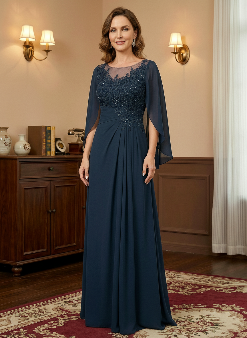 A-Line/Princess Scoop Floor-Length Mother of the Bride Dresses with Pleated & Sequins