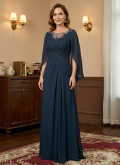 A-Line/Princess Scoop Floor-Length Mother of the Bride Dresses with Pleated & Sequins