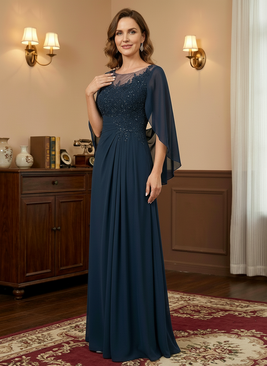 A-Line/Princess Scoop Floor-Length Mother of the Bride Dresses with Pleated & Sequins