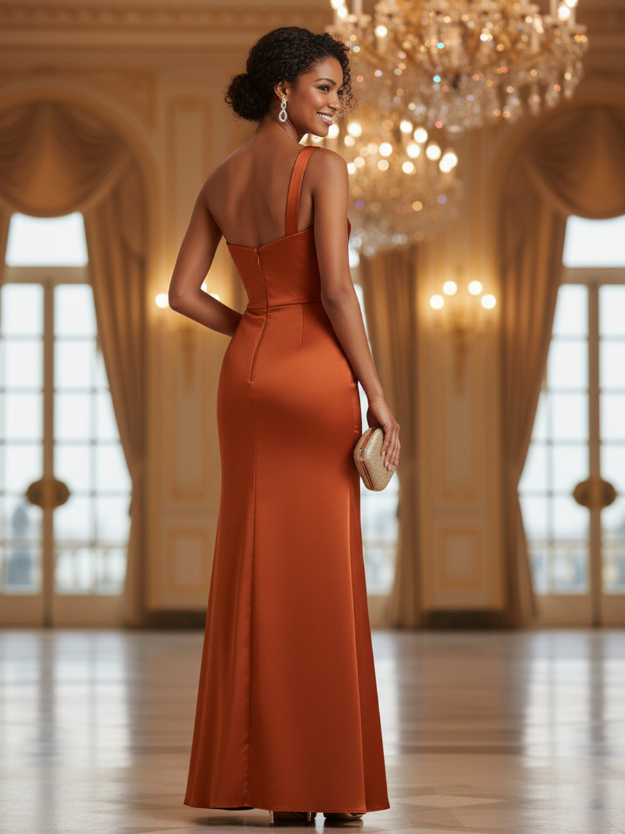 Glamorous Asymmetrical Gown with a Pleated Sweetheart Bodice
