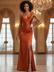Glamorous Asymmetrical Gown with a Pleated Sweetheart Bodice