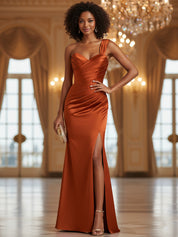 Glamorous Asymmetrical Gown with a Pleated Sweetheart Bodice