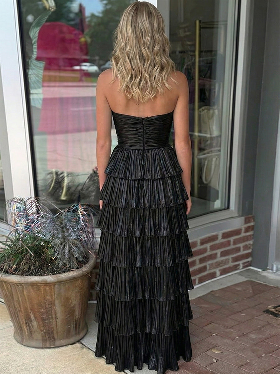 GlamorousBlackStraplessTieredPleatedCutoutLongPromDress_1.jpg