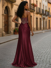 Glamorous Cascading Crystal Beaded Bodice Prom Dress with Slit