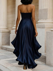 Glamorous Formal Dress Midnight Navy Strapless Satin Gown Midi Dress