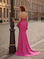 Glamorous Jeweled Bodice Long Prom Dress with Satin Bow