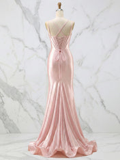 Glamorous Pink Shimmer Satin Corset Prom Dress with Crystal Bust