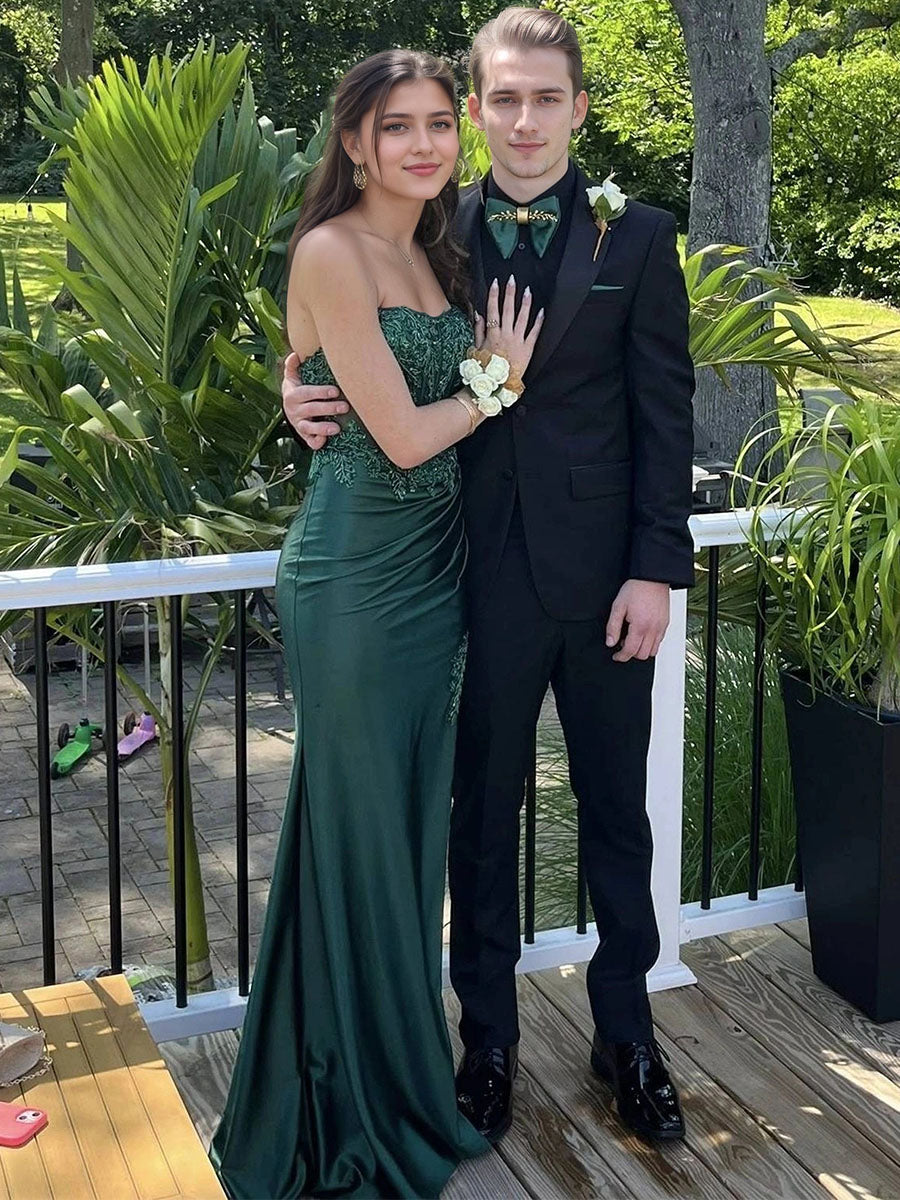 Glamorous Emerald Green Strapless Corset Slit Prom Dress Gown