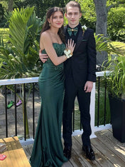 Glamorous Emerald Green Strapless Corset Slit Prom Dress Gown