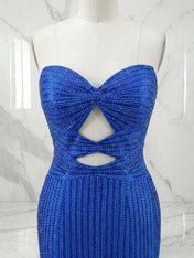 Glamorous Royal Blue Linear Beaded Cutout Prom Dresses with Slit