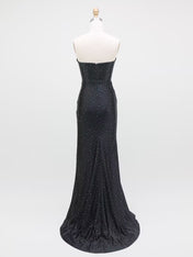Glamour Black Crystal Embellished Ruffle Prom Dress with Slit