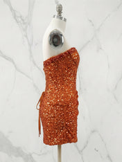 Glitter Strapless Mermaid Sequined Short Mini Homecoming Dress