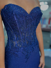 Glitter Sweetheart Sheer Lace Corset Prom Dress with Slit