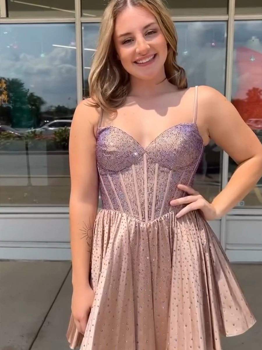 Glitter Royal Blue A-Line Spaghetti Straps Short Homecoming Dress with Beaded