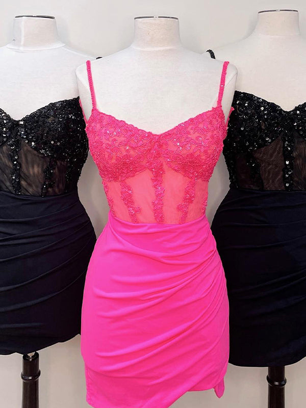 great gatsby themed homecoming dresses Zapaka Women Black Satin Homecoming Dress A-Line Spaghetti Straps Asymmetrical Sequins Mini Cocktail Dress, Black / US10