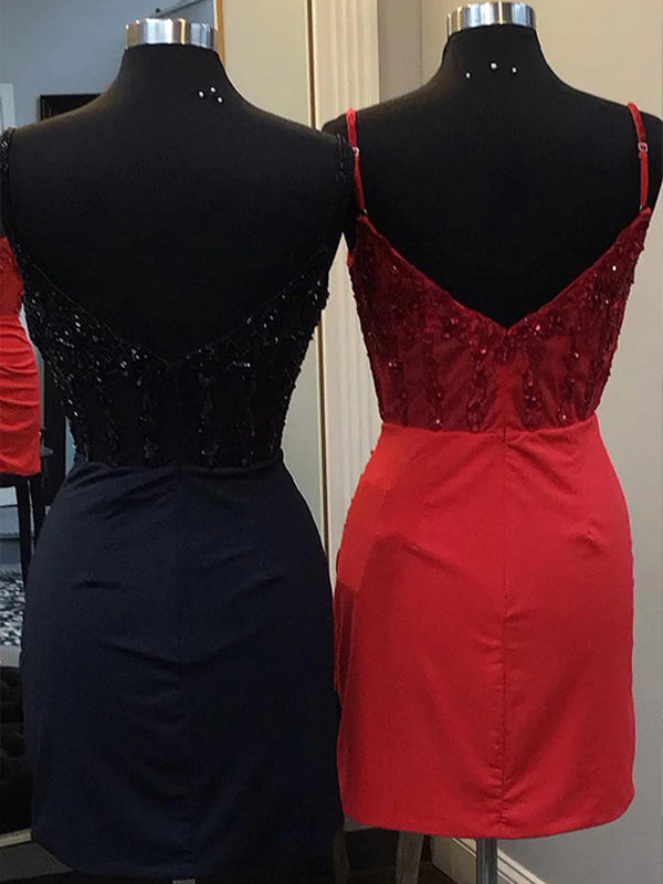 Glitter Dark Red Corset Satin Asymmetrical Tight Short Homecoming Dress with Sequins