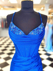 Glitter Royal Blue Bodycon Sweetheart Tight Short Homecoming Dress with Beadings