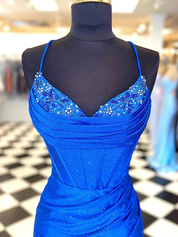 Glitter Royal Blue Bodycon Sweetheart Tight Short Homecoming Dress with Beadings