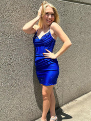 Glitter Royal Blue Bodycon Sweetheart Tight Short Homecoming Dress with Beadings