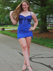 Glitter Royal Blue Corset Satin Asymmetrical Tight Short Homecoming Dress with Sequins