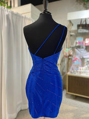 Glitter Royal Blue One Shoulder Tight Homecoming Dress