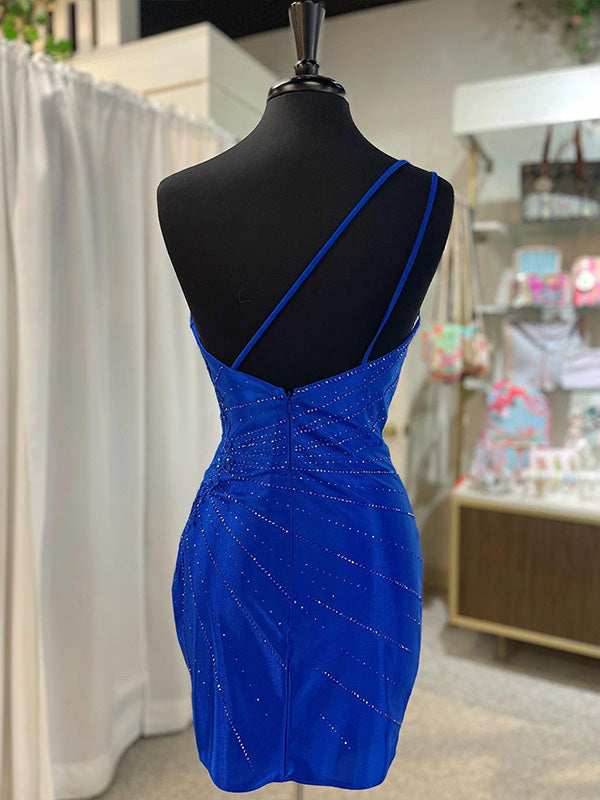 Glitter Royal Blue One Shoulder Tight Homecoming Dress