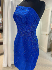 Glitter Royal Blue One Shoulder Tight Homecoming Dress