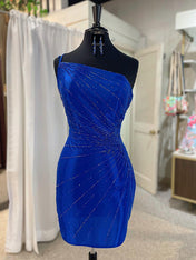 Glitter Royal Blue One Shoulder Tight Homecoming Dress