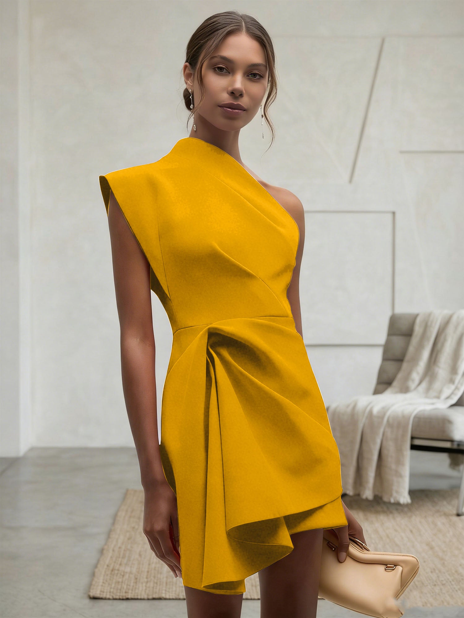 Purplish blue Ruched One Shoulder Sleeveless A-line Mini Homecoming Dress