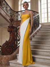 Black White Sheath Strapless Elegant Maxi Formal Dress