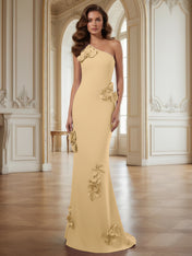 Cream One-Shoulder Prom Dress with Sculptural 3D Floral Appliqués