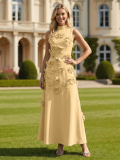 3D Floral High Neck Sleeveless Maxi Dress