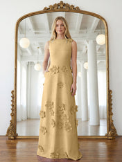 Lavender Boat Neck Formal Gown with Cascading 3D Flowers