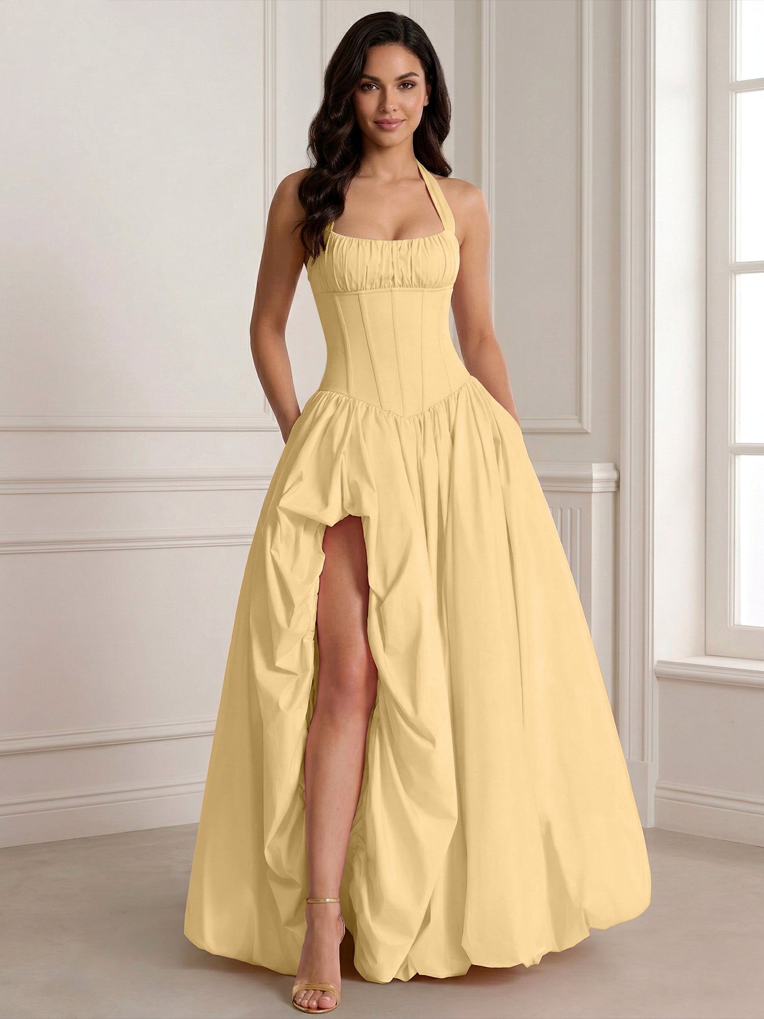 Glamorous Blush Pink Halter Corset Evening Paty Dress Gown