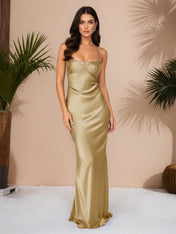 Spaghetti Straps Lace Up Satin Long Prom Dress