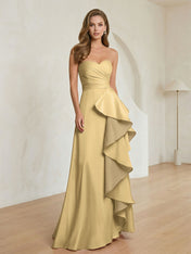 Formal Evening Dress Blush Strapless Ruffle Maxi Dress Gown