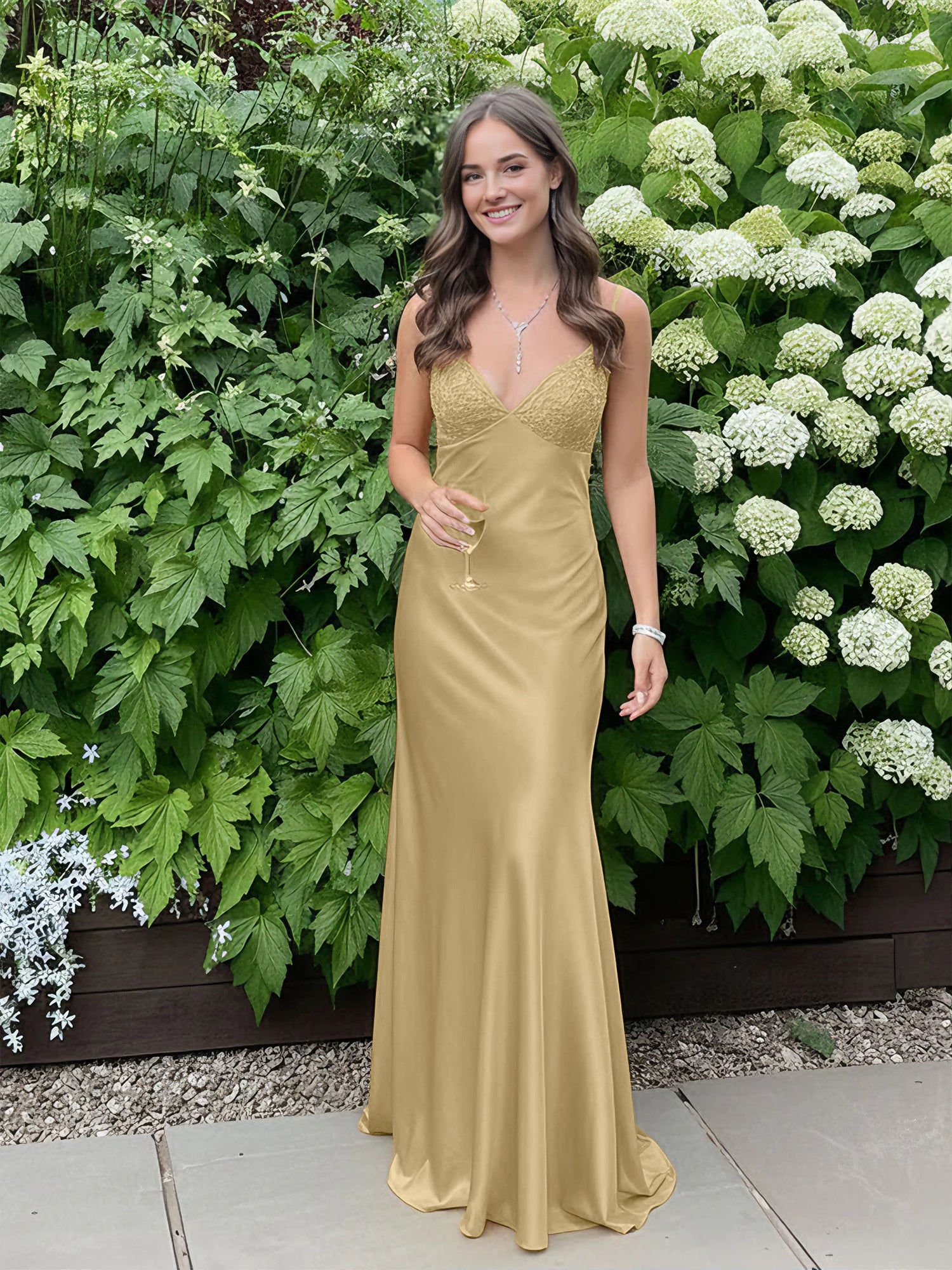 Blue A Line V-neck Beaded Back Tie Long Prom Dress