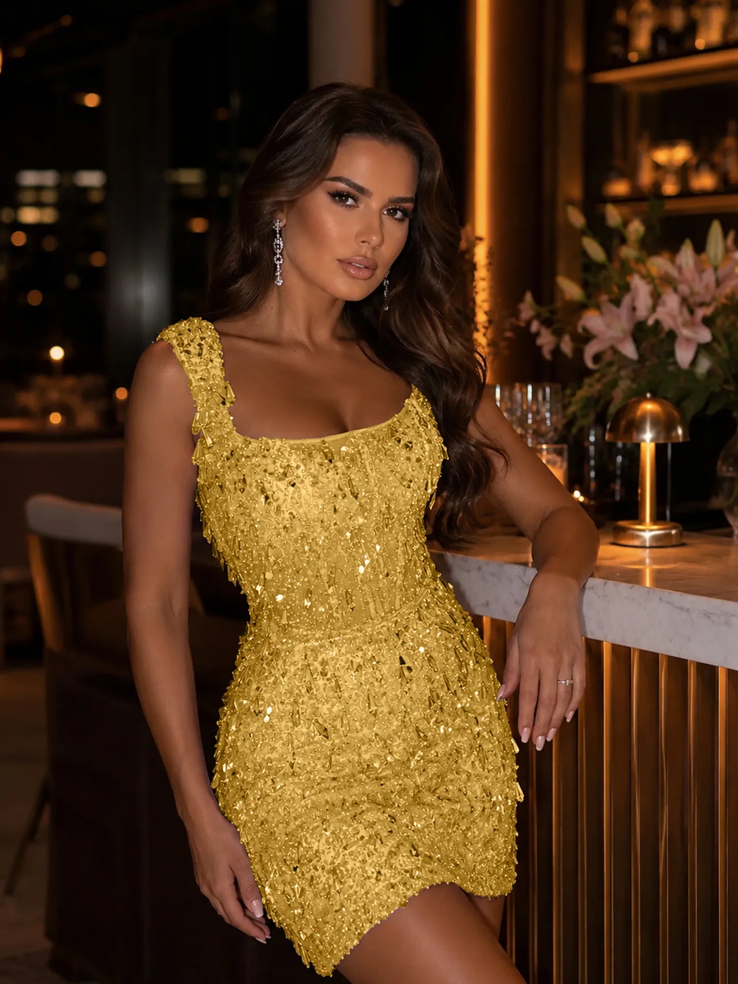 Square-Neck Hand-Beaded Short Homecoming Dress