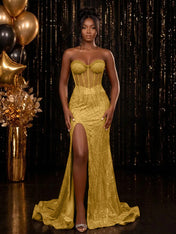 Strapless Sequin-Embellished Mermaid Prom Dress