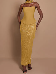 Off-Shoulder Bandage Top & Sequin Midi Skirt Set